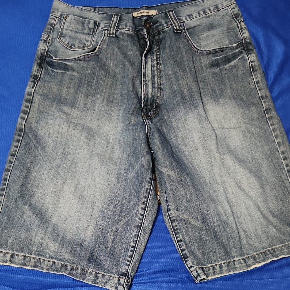 Flypaper Blue Jean Shorts Classic Distressed Style